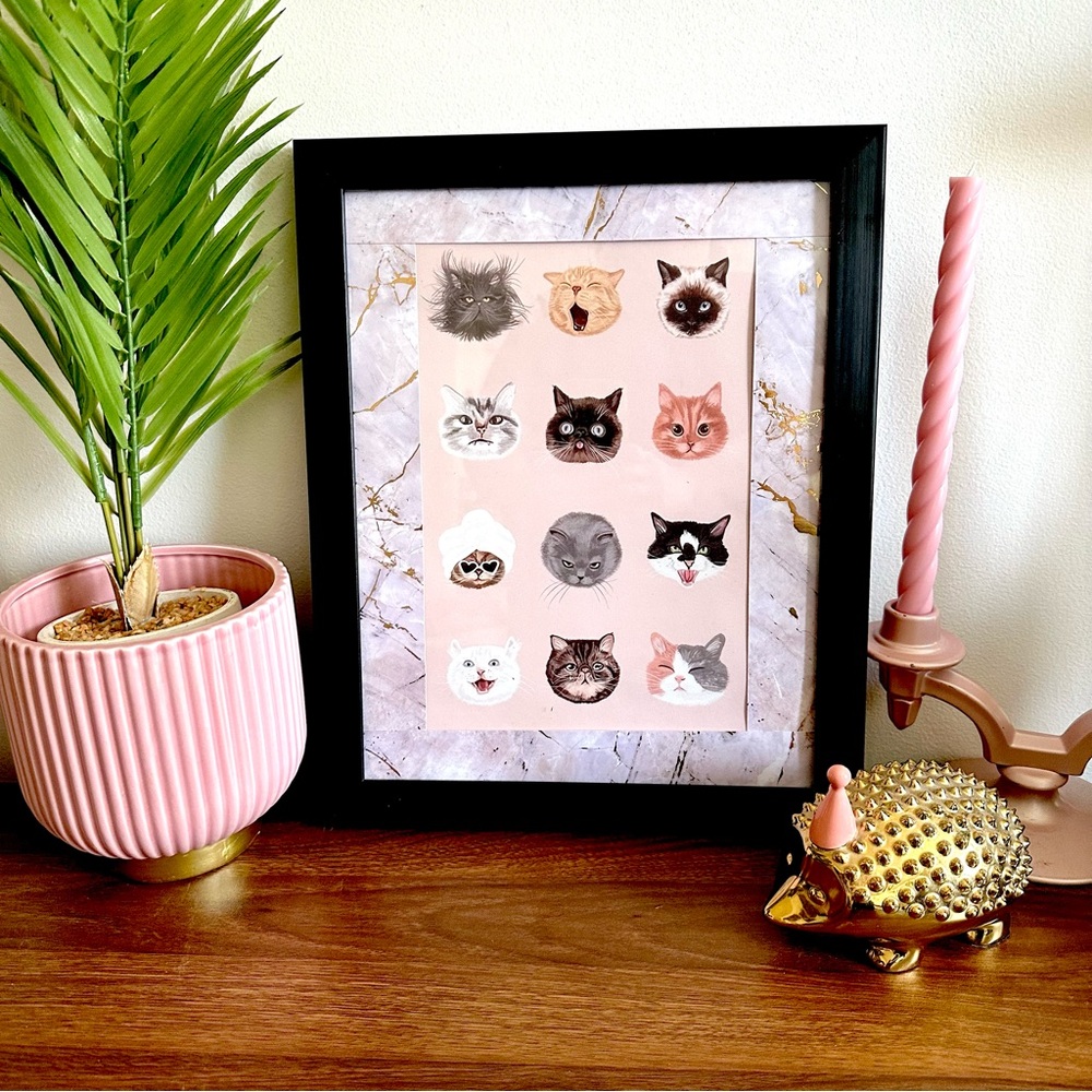 All Cats Are Good Cats Kitty Breed Canvas Print Wall Art Framed Gold Marbled